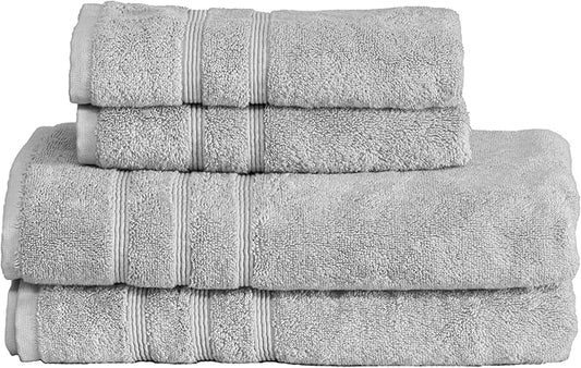 Mosobam Luxury Turkish 4pc Towel Set 30X58 16X30 Light Grey (Gray) 700 GSM Bamboo Viscose & Aegean Turkish Combed Cotton