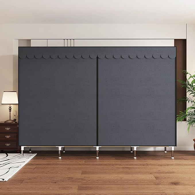 Portable Wardrobe Closet Durable and Easy to Assemble Heavy Duty Clothes Rack with Non-Woven Cover Fabric Best for Bedroom and Easy Storage and Organization (Grey-B)