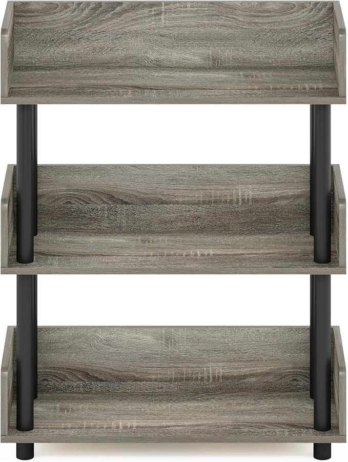 Furinno TURN-N-TUBE 3-Tier Display Shelf, Storage Shelves, Book Shelf, Open Shelves with Rounded Corner Top Edges, for Organization and Storage, Living Room, Home Office, French Oak