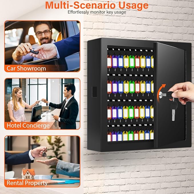 100 Keys Key Cabinet, Anti-Theft Key Lock Box with Key Tags, Adjustable Key Organizer Wall Safe for Car Office House Garage Rental Business