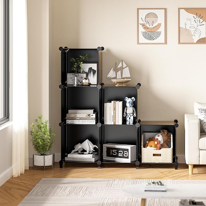 Neprock Closet Organizer, 6 Cube Closet Organizers and Storage, Portable Closet Storage Shelves, Clothes Storage Organizer Bookcases for Kids, Closet, Bedroom, Bathroom,Office（Black）