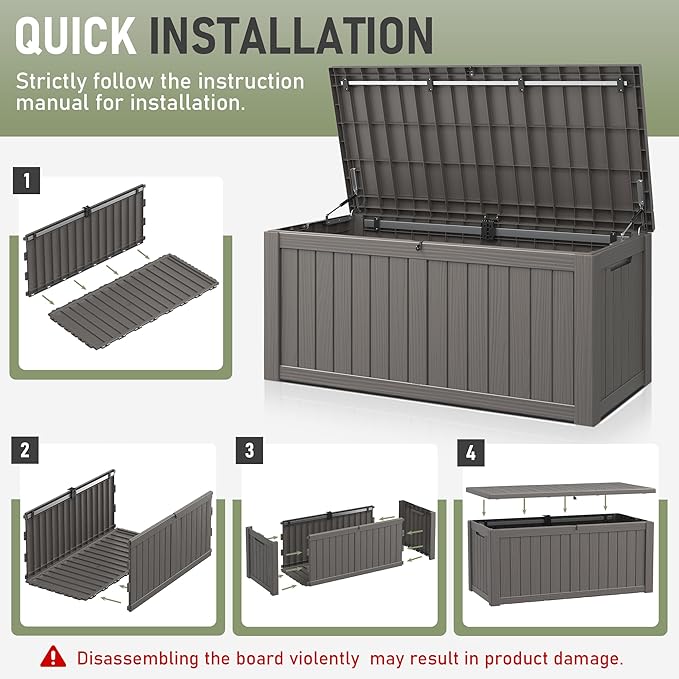 Outdoor Storage Box, Resin Deck Boxes Indoor and outdoor, Waterproof Storage Box Lockable Lid (Grey, 150 Gallon)