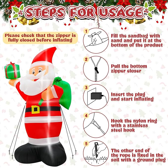 14 FT Christmas Santa Inflatables Decor, Giant Inflatable Santa with Bag, Blow Up Christmas Santa Claus with 6pcs LED, Inflatable Santa Claus Outdoor Decorations for Holiday Lawn Yard Archway