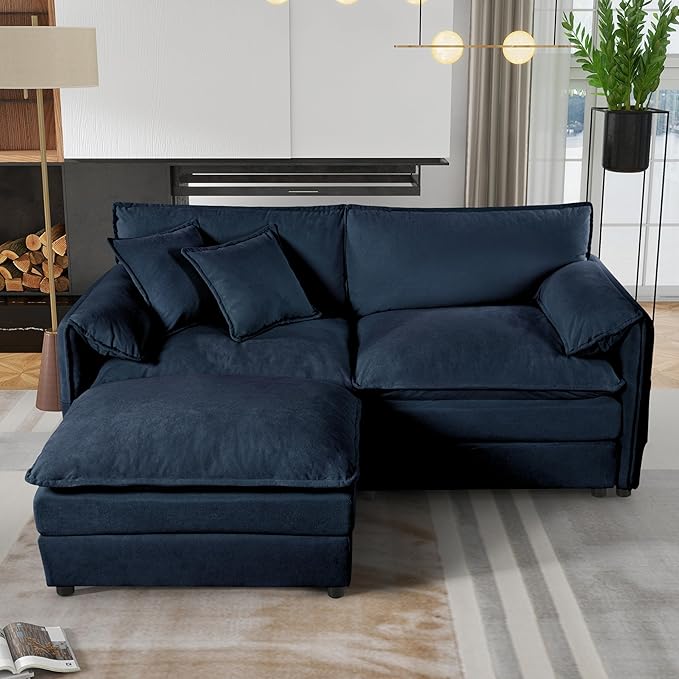 Loveseat Deep Seat Sectional Sofa Cloud Couch, Modern Chenille Comfy Upholstered Modular L Shaped Couch for Living Room, Apartment, Office (Blue, 75.59 Inch-L Shape)