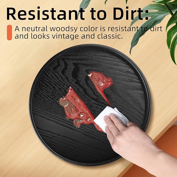 Round Solid Wood Serving Tray 30CM Black,Decorative Wooden Serving Plate for Tea Coffee Snack Food Meals,Ottoman Breakfast Tray with Raised Edge,for Home,Kitchen,Bathroom,Party,Restaurant Decor(11.8")