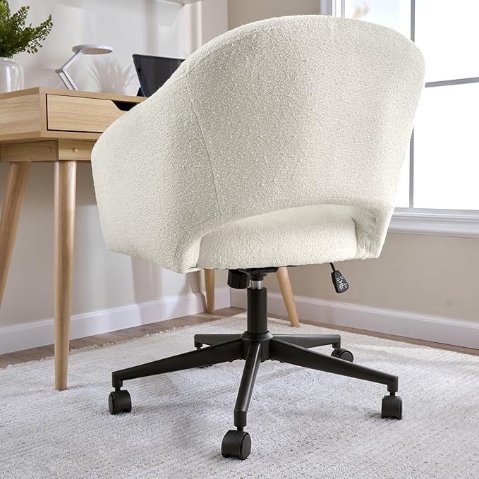 Bush Furniture Mid Century Modern Desk Chair for Home Office, Adjustable Seating with Wheels and Swivel Base, Fairfax Collection, Light Cream Fabric Upholstery