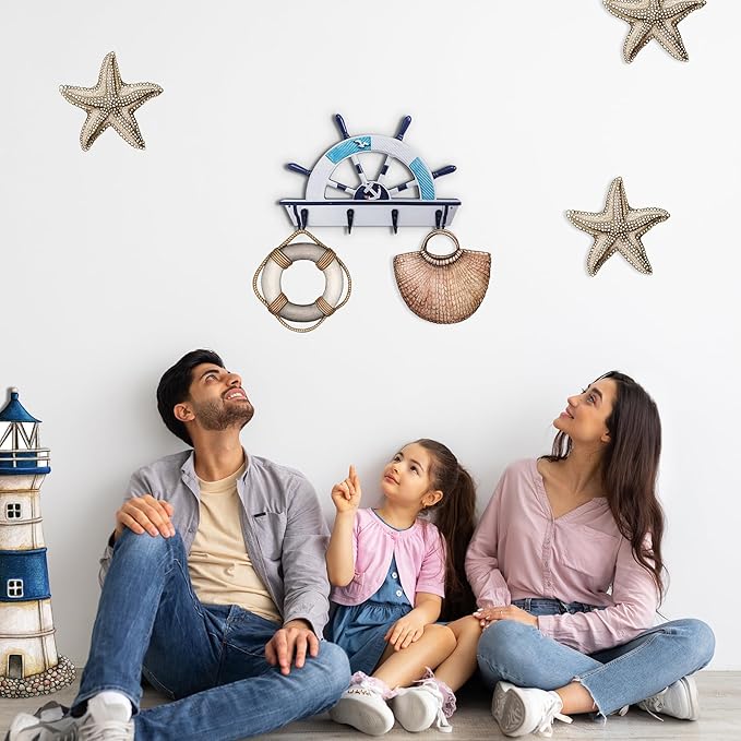 Dog Leash Holder for Wall Mount, Farmhouse Wooden Dog Claw Hooks, Paws Key Rack Accessories for Rustic Home Decor (Nautical)