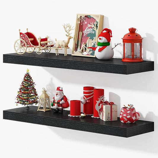 Dreamland 36 Inches Floating Shelves for Wall, 9.3" Deep Long Floating Shelves Set of 2, Large Display & Storage Shelf, Wall Shelf for Bathroom Bedroom Living Room Kitchen Office, Black