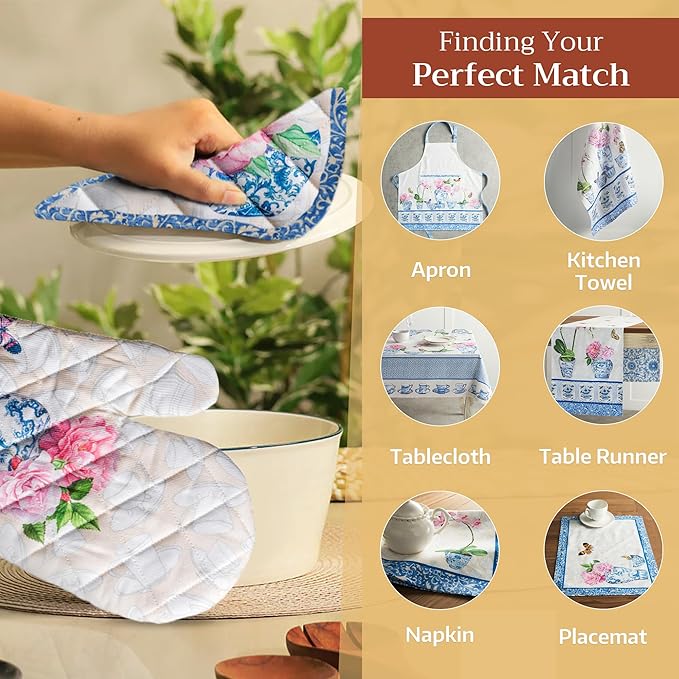 Maison d' Hermine Oven Gloves 100% Cotton Oven Mitt 7" x 13" with Loop Heat Resistant, BBQ, Cooking Gloves, Baking, Grilling, Kitchen, Handling Hot Pans Spring/Summer (Pack of 1, Canton)