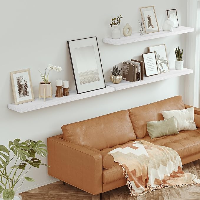 Vivelove 55" Long Floating Shelves for Wall, 10.3" Deeper & Thicker Storage Shelf for Living Room, Kitchen, Farmhouse,Wall Shelves with Invisible Brackets,Set of 1, White