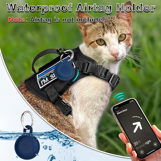 Tactical Cat Harness and Leash Set for Walking, Adjustable Escape Proof Pet Vest for Large Cat,Easy Control Breathable Cat Vest with Handle，Molle Patches (Black, L)