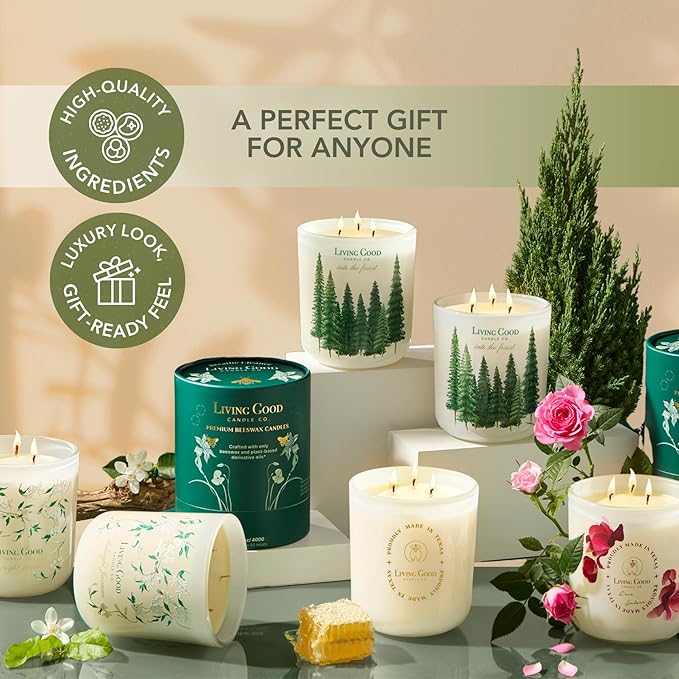 Palo Santo - Palo Santo & Bergamot Pure Beeswax Candle - 90+ Hours Long Burning Classically Designed Non-Toxic Scented Candles for Home Decor and Aromatherapy to Stress & Anxiety Relief - 15 Oz