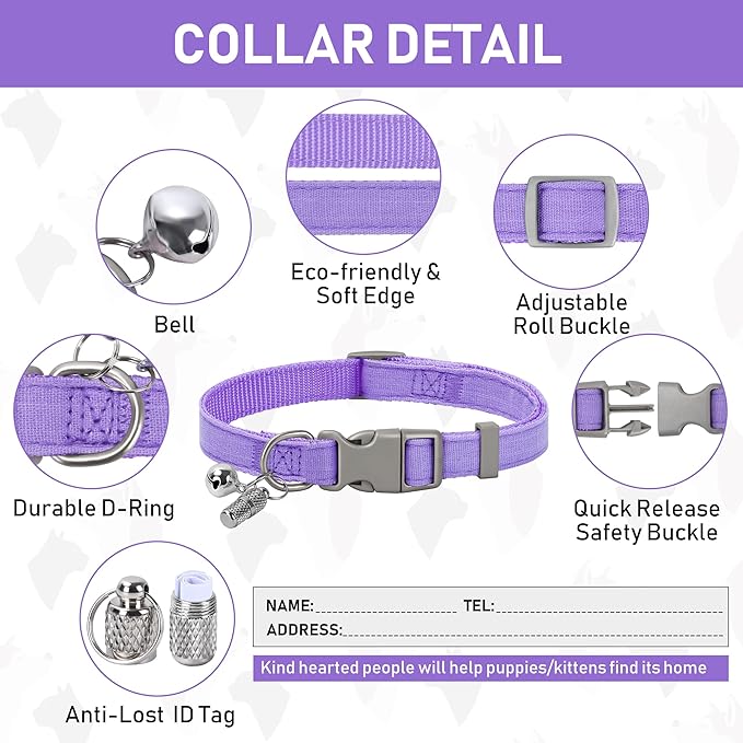 GAMUDA Small Pet Harness Collar and Leash Set, Step in No Chock No Pull Linen Fabric Soft Mesh Dog Vest Harnesses Reflective for Dogs Puppy Cats Kitten Rabbit (Purple, M)