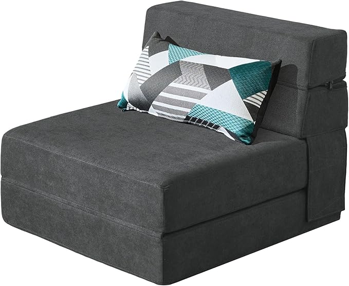 ANONER Fold Out Chair Bed Memory Foam with Pillow Futon Couch Folding Sleeper Chairs, Convertible Chair Bed Dark Gray, Single Size