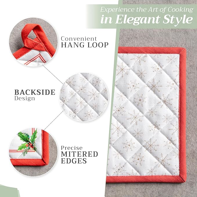 Maison d' Hermine Pot Holders 100% Cotton Heat Resistant Potholders 8" x 8" Hot Pads with Loop for Thanksgiving Christmas Decorations BBQ Cooking Baking Handling Hot Pans (Pack of 1, Chromo)