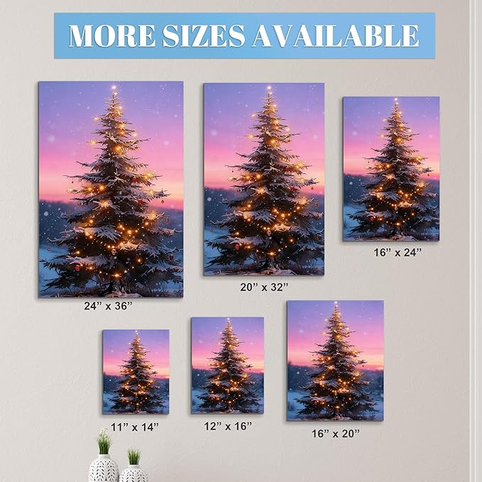 Framed Christmas Pictures Wall Decor,Vintage Pine Tree Prints,Winter Christmas Canvas Wall Art Decoration for Bedroom Bathroom Living Room Rustic Xmas Holiday Gifts (Christmas Tree 12, 12'' X 16'')