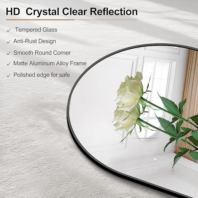 GLASHOM Arched Bathroom Mirror, 55"x30" Black Arched Mirror for Bathroom, Wall Mounted Mirror, Black Vanity Wall Mirror Metal Frame for Bedroom, Entryway, Living Room, Vertically Hanging