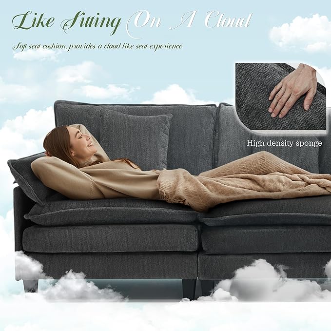Modular Sectional Sofa, Comfy Cloud Couch with Movable Ottoman, Deep Seat Couches for Living Room, Bedroom and Apartment, 140" U Shaped Modern Sofa with Pillows, Grey