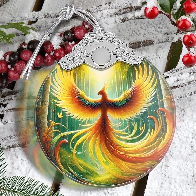 Phoenix Stained Glass Hanging Ornament - Christmas Tree Decoration, Holiday Home Decor, Gift Exchange Idea - Phoenix in Full Wings