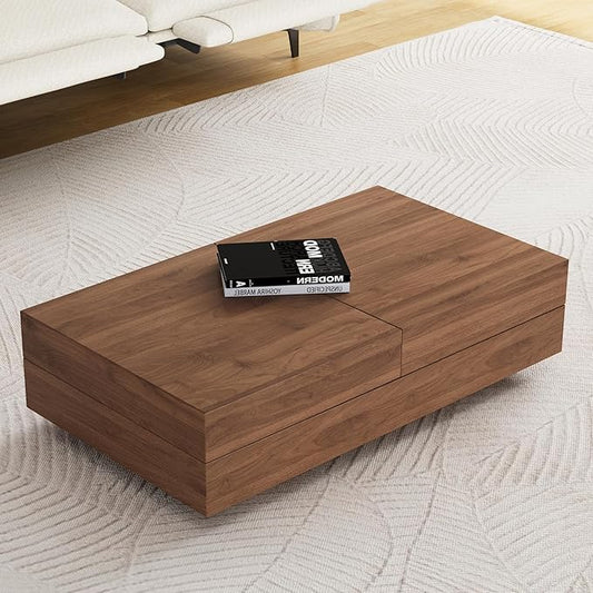 Mid-Century Modern Expandable Coffee Table (47.2"-81.8" Adjustable Centerpiece),Center Table with Large Storage for Living Room Living Rooms, Bedrooms, or Lounge Spaces,Walnut