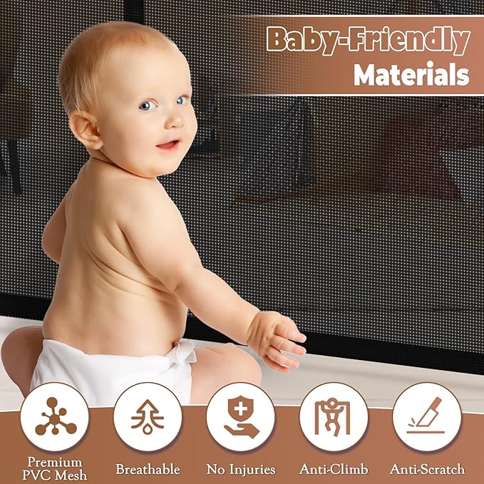 200.1" Retractable Baby Gate Extra Wide, 41" Tall Retractable Dog Gate for Stairs, Doorways, Decks, Mesh Gate Long Child Gate Pet Gate for Indoor, Outdoor, with Reinforced Mesh Rods, Dual Locks