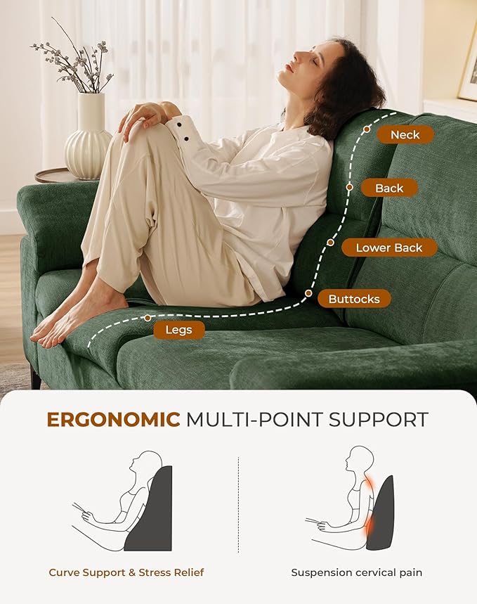 71.25" Modern Sofa Couch for Living Room, Deep Seat Sofas with 8”Cushion, Comfy 2-Seater Chenille Loveseat with Convertible Armrest, Removable Sofa Cover, High Leg(Green)