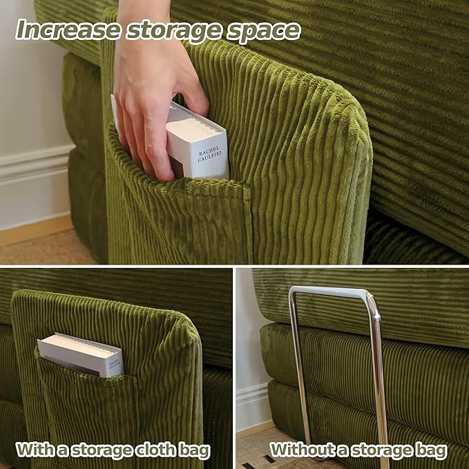 78.8''Convertible Sleeper Sofa Bed,Compressed Floor Boneless Couch,Modular Modern Corduroy Sofa for Living Room Bedroom -with Fixed-Shape Frame and Support Armrest,Easy Assembly(Fruit Green)