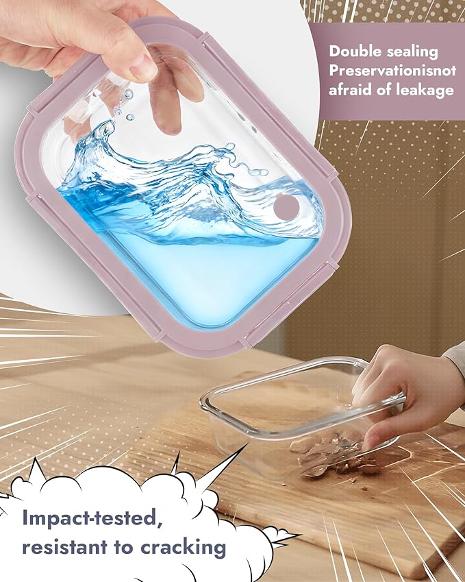 12-Pack Glass Containers with Tempered Lids – Borosilicate, Oven-Safe, Airtight, BPA-Free, Multi-Size for Meal Prep, Dishwasher Safe (Pink)