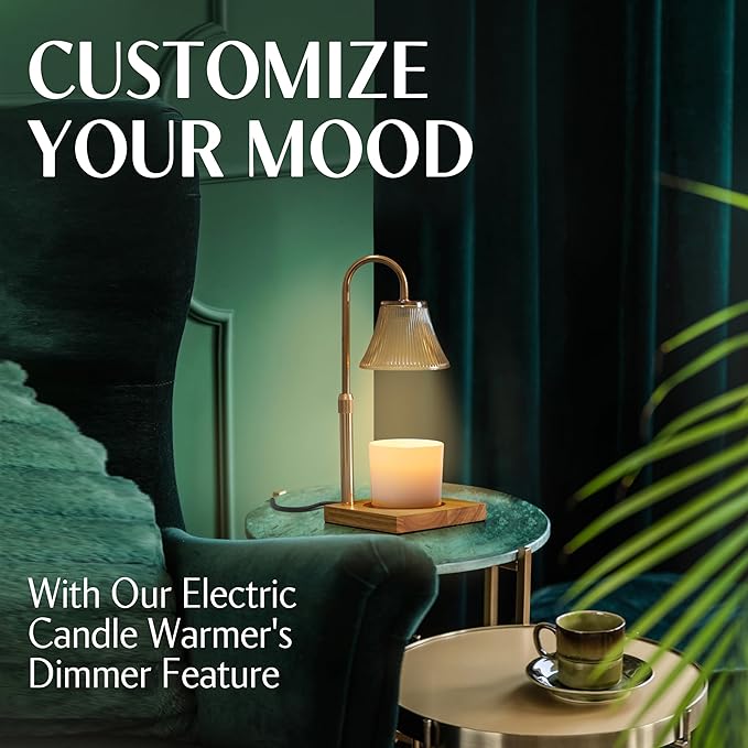 Candle Warmer Lamp with Timer and Dimmer & Includes 2 Bulbs, Electric Wax Candle Lamp Warmer for Jar Candles, Home Decor Aesthetic, and House Warming Gifts - Gold Glass