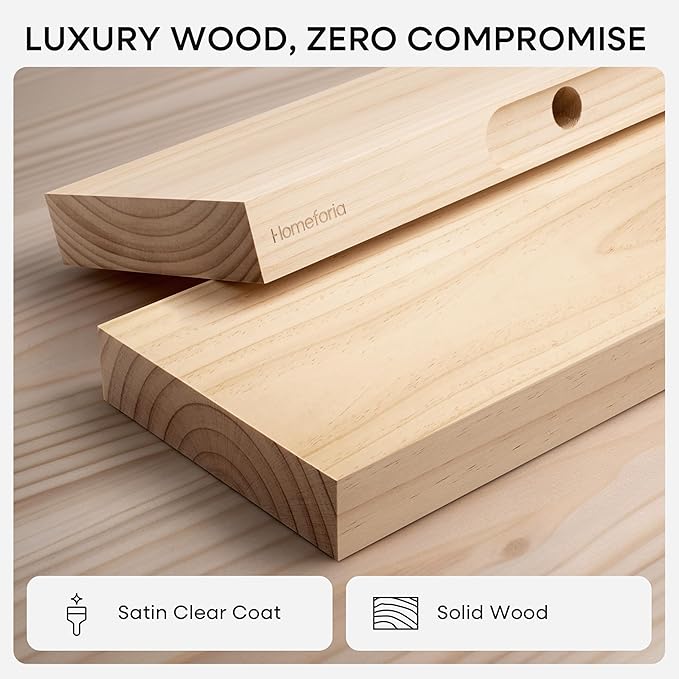 Homeforia 42 inch Natural Floating Shelf, High End Solid Real Wood 42inch Small Floating Shelves for Wall Mounted, Natural Wooden Floating Shelves, Heavy Duty Bracket, 42 X 6.5 X 1.75 in, Set of 2