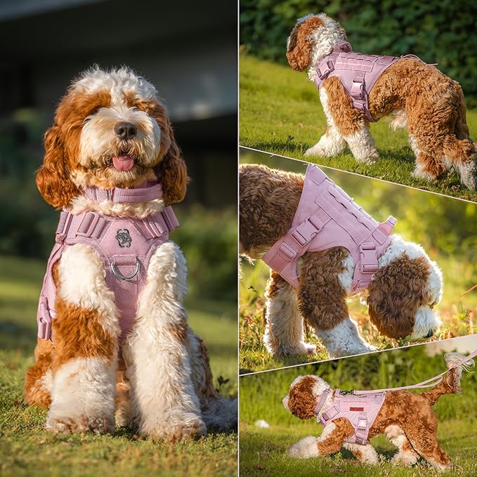 OneTigris Tactical Dog Harness Vest,No-Pull Service Dog Vest with Hook & Loop Panels,Adjustable Dog Vest Harness for Walking Hiking Training(Pink,XXS)