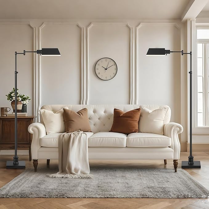 GyroVu Traditional Height Adjustable Pharmacy Floor Lamp with 350° Swing Arm, Color Temperature Adjustable Standing Lamp Metal Shade for Living Room Reading House Bedroom Home Office(Black)