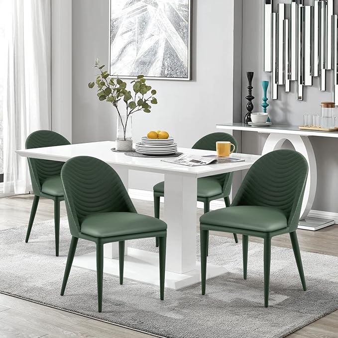 Dining Chairs Set of 4, Modern Full Assembled Faux Leather Upholstered Kitchen ChairaSide Chair with Backrests, Dinner Chairs for Kitchen Dinning Room, Jade Green