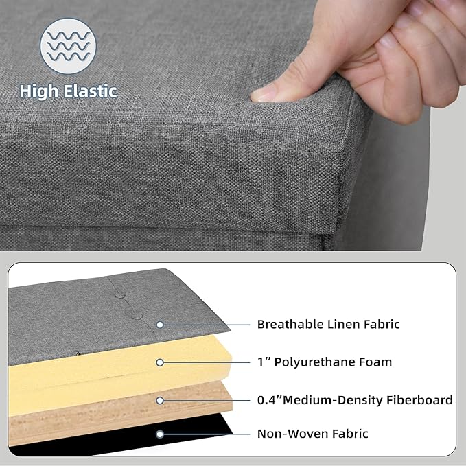 CAROLMADE 30 Inches Storage Ottoman Bench with Flipping Lid, Linen Foldable Storage Footrest, Ottoman with Storage for Living Room Holds up to 330lbs, Light Grey