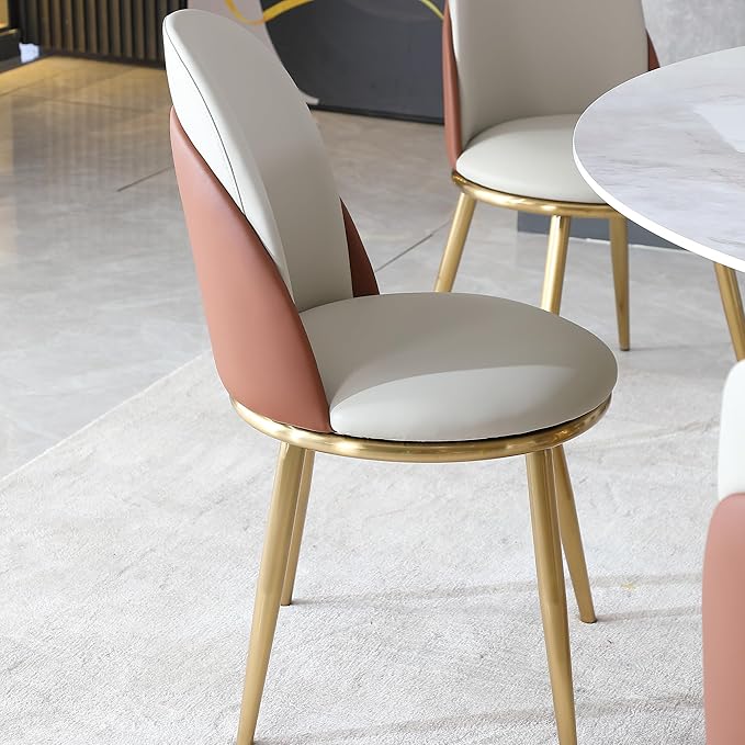 Dining Chairs Set of 2, Modern PU Leather Dining Gold Metal Legs for Living Kitchen Dining Room Beige