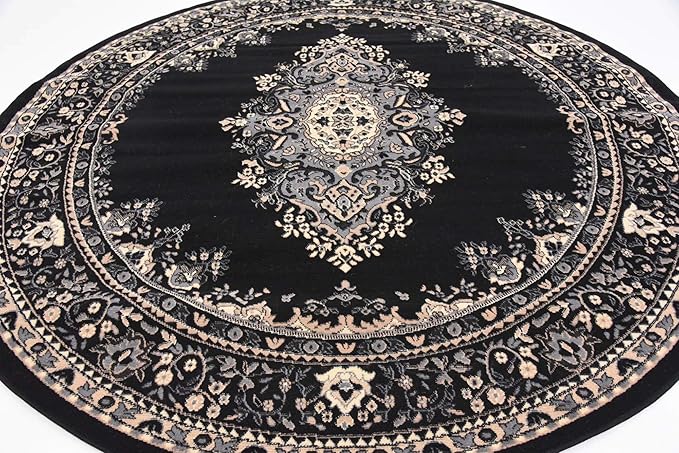 Unique Loom Reza Collection Traditional Persian Style Area Rug, 8' 0" x 8' 0", Black/Beige