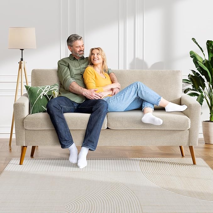 WEUP 68" Loveseat Sofa Oatmeal Linen Couch, Mid Century Modern Love Seat Couches for Living Room, Small Loveseat for Bedroom Office, Comfy Sofa with Spring Cushion, Solid Wood, Tool-Free Assembly