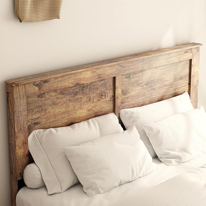 Queen Size Bed Frame, Vintage Platform Bed Frame with Wood Headboard and Footboard, 12 Wood Slats Support, No Box Spring Needed (Dark Brown)