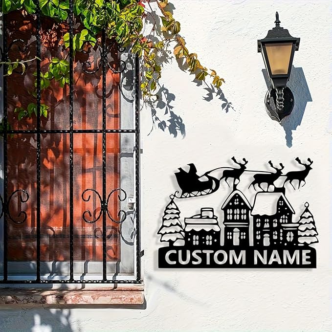 Personalized Christmas Metal Sign, Custom Name Metal Sign Wall Decor, Merry Christmas Tree Signs Outdoor Wall Decoration for Home Living Room, Bedroom, Office, Garden, Porch