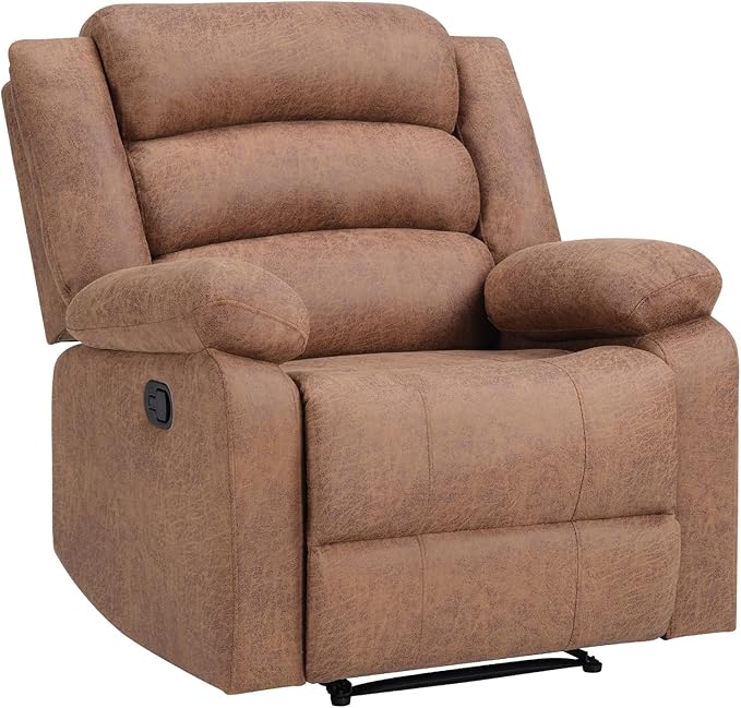 ANJ Recliner Chair, Overstuffed Manual Living Room Chair with Breathable Faux Leather, Comfortable Reclining Chair for Relaxation