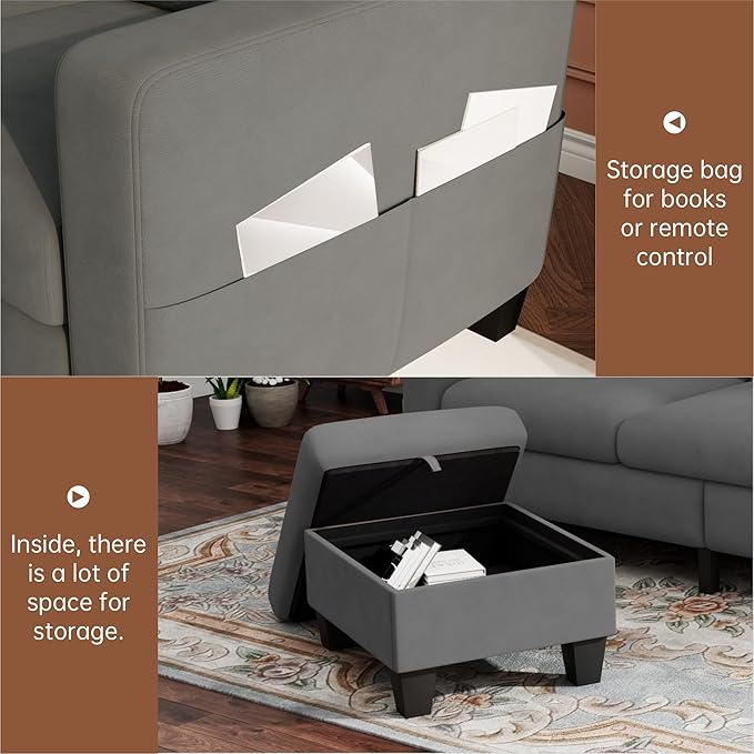 79''Couches for Living Room,Cloud Couch Sectional,L-Shaped 4-Deep Seat Sofa,Removable Cover,Suitable for The Living Room, Apartment or Bedroom,Office-Light Gray