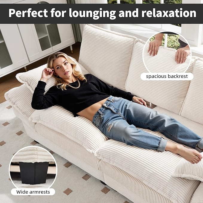 83" Loveseat Sofa, Cloud Couches for Living Room, Comfy Corduroy Couch with Deep Seat, Love Seat Couches for Bedroom, Apartment and Office, Easy Assemble for Small Space (Beige)