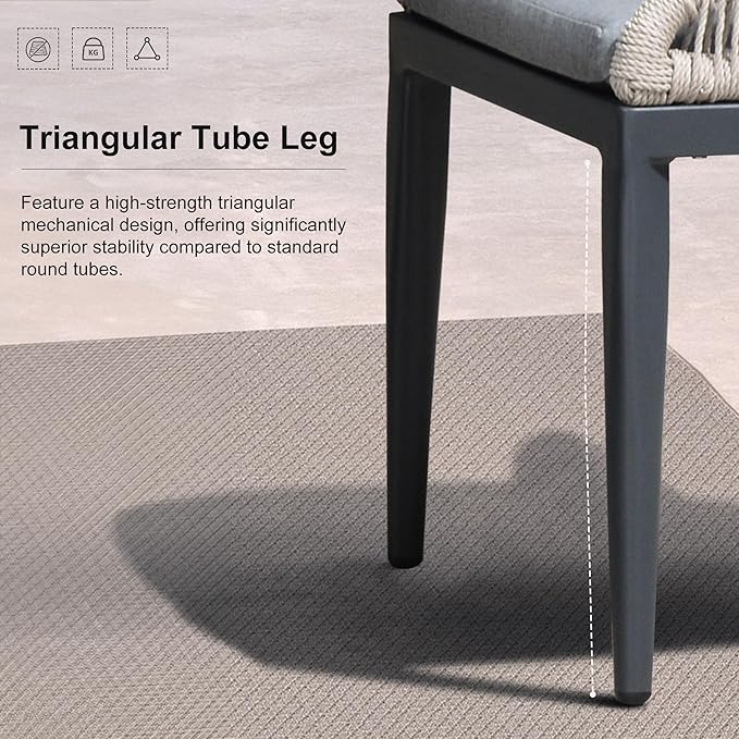 PURPLE LEAF Patio Dining Chair Set 2 Pieces Aluminum Modern Furniture Seating for Garden Kitchen Porch Outdoor Wicker Dining Chairs with Cushions, Dark Grey