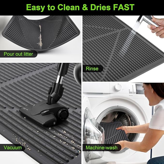 Mofason Rubber Large Cat Litter Mat - Kitty Litter Box mat - Silicone Litter Trapping Catcher Mat - Cat Supplies & Accessories for Indoor Cats (28" x 20") - Black