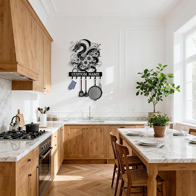 Personalized Key Holder Wall Mount, Custom Metal Dragon Keys Holder for Wall with Name, Wall Key Hanger Rack with Hooks for Entryway, Front Door, Living Room, Kitchen, Bathroom, Garden