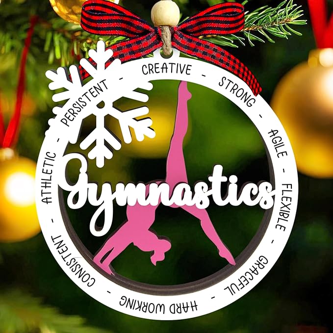 Gymnastics Christmas Ornament 2025-2 Layer Wooden Gymnastic Ornaments for Christmas Tree - Gymnastics Ornament for Girl - Gymnast Gifts for Girls, Athletes - Gymnast Wood Hanging Decor Ornaments
