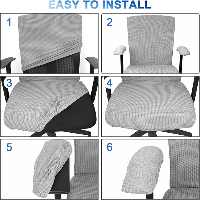 Tallew Office Chair Covers Set Computer Universal Protective Stretchable Chair Seat Covers Desk Armrest Slipcovers Pads Office Cushion Backrest for Rotating(XL,Silver Grey,8 Pcs)