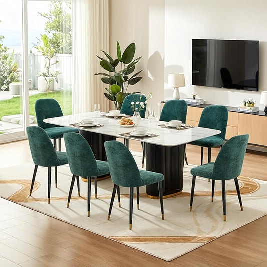 Upholstered Dining Chairs Set of 8, Mid Century Modern Fabric Dining Room Chair High-Back Padded Kitchen Chairs with Padded Seat and Metal Legs for Kitchen Dining Room Restaurant Cafe, Green