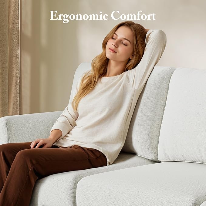 3 Seater Sofa Couch with Deep Seats, 89" Mid Century Modern Upholstered Sofa with Armrests, Comfy Couches for Living Room, Bedroom and Office, Linen Fabric Apartment Couch (Linen Beige)