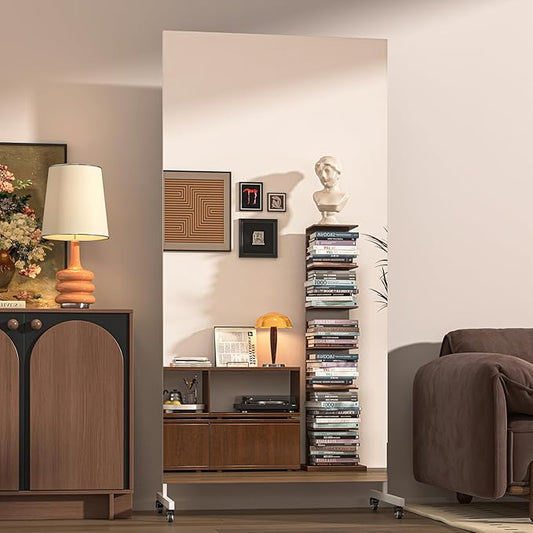 Hasipu Home Gym Mirror 360° Swivel on Wheels, 65" x 22" Extra Large Full Body Rolling Mirror for Yoga Studio, Bedroom, Dancing Studio, White